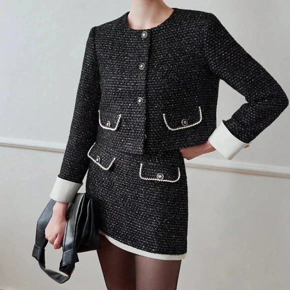 Black Elegant Women's Contrast Binding Flap Detail Skirt - Picture 4 of 8